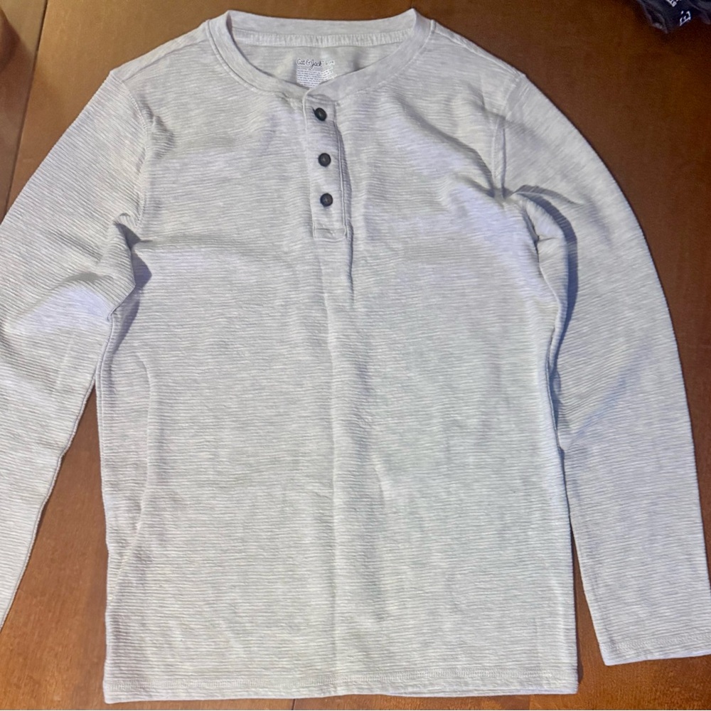 Cat & Jack Light Gray Long Sleeve Henley Shirt